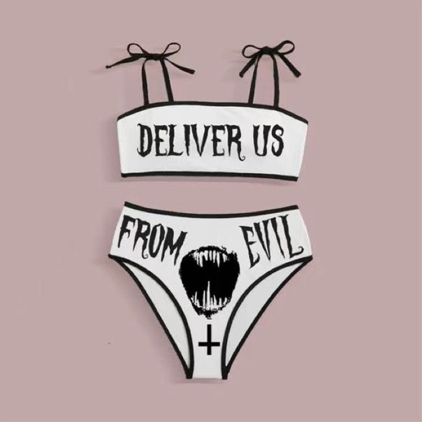 Women's Crop Top Bikini with eye-catching lettering Mune Fashion