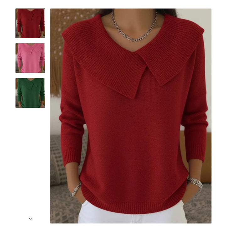 Women oversized knitted sweater with oversized sailor collar and ribbed finishes Mune Fashion
