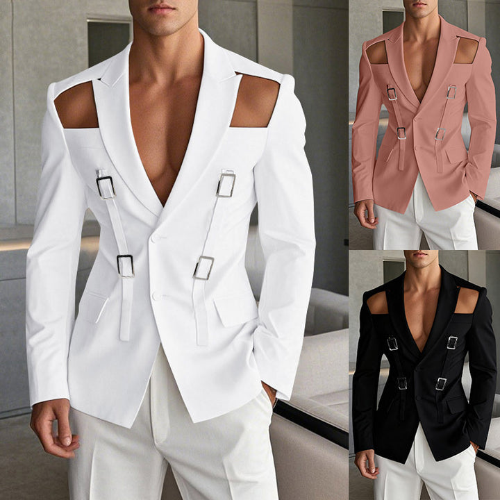 Men's avant-garde blazer with shoulder cutouts and buckle straps Mune Fashion