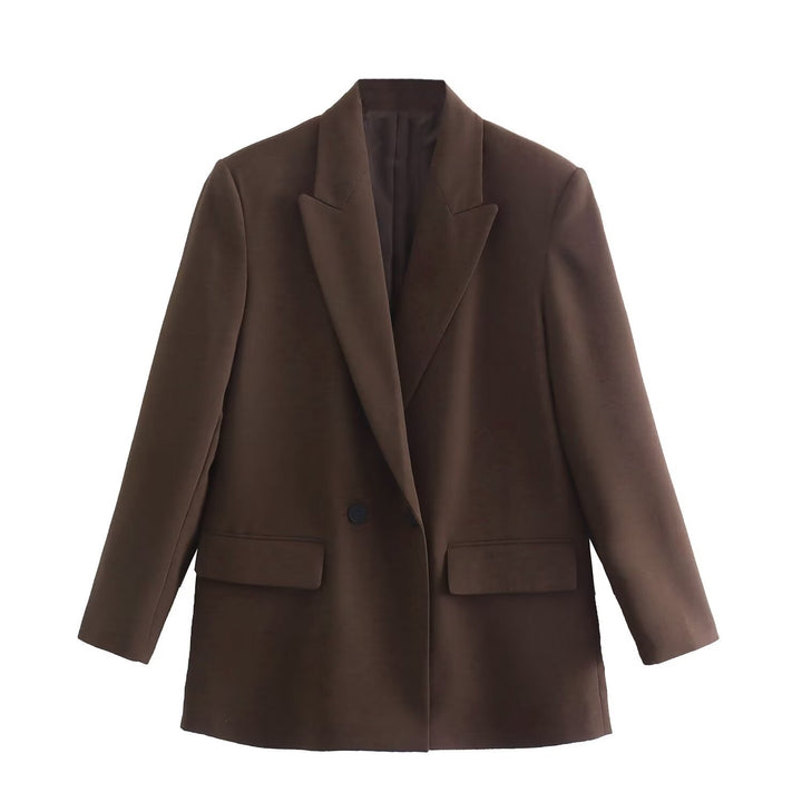 Women's tailored double-breasted blazer with narrow lapels, patch pockets, and clear silhouette Mune Fashion