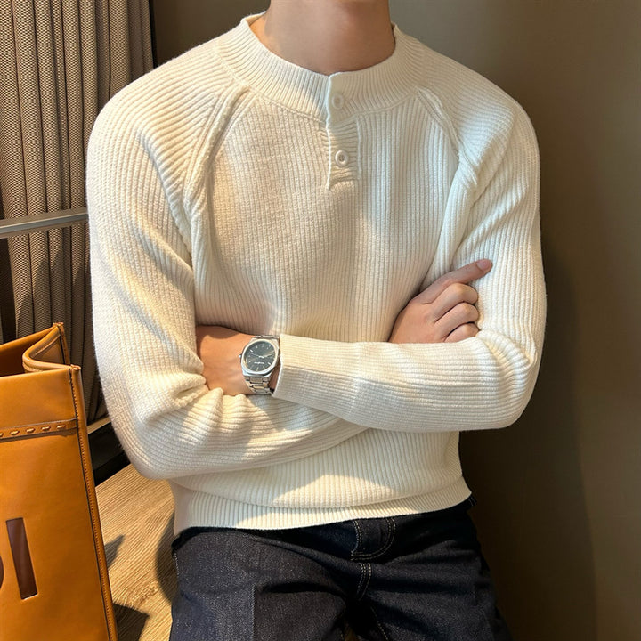 Men's ribbed knit sweater with button placket Mune Fashion