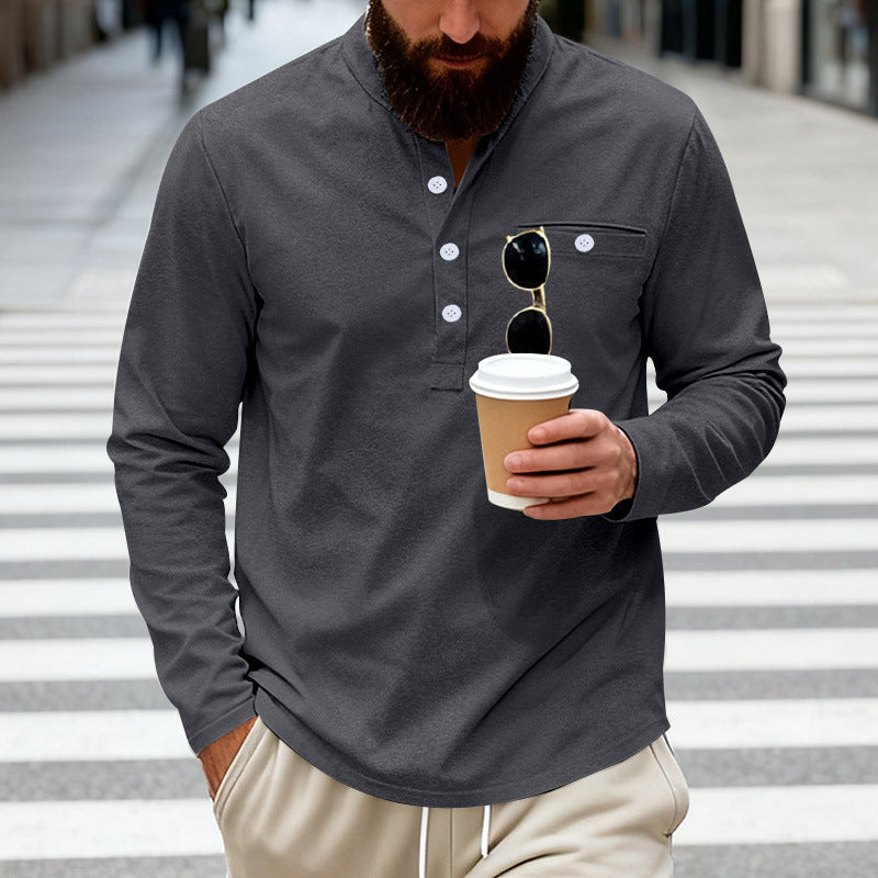 Men's casual long-sleeve Henley shirt made of cotton blend with chest pocket Mune Fashion