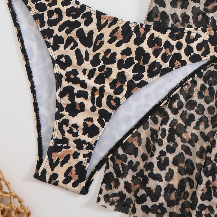 Women's bikini set with fashionable leopard print and adjustable skirt Mune Fashion