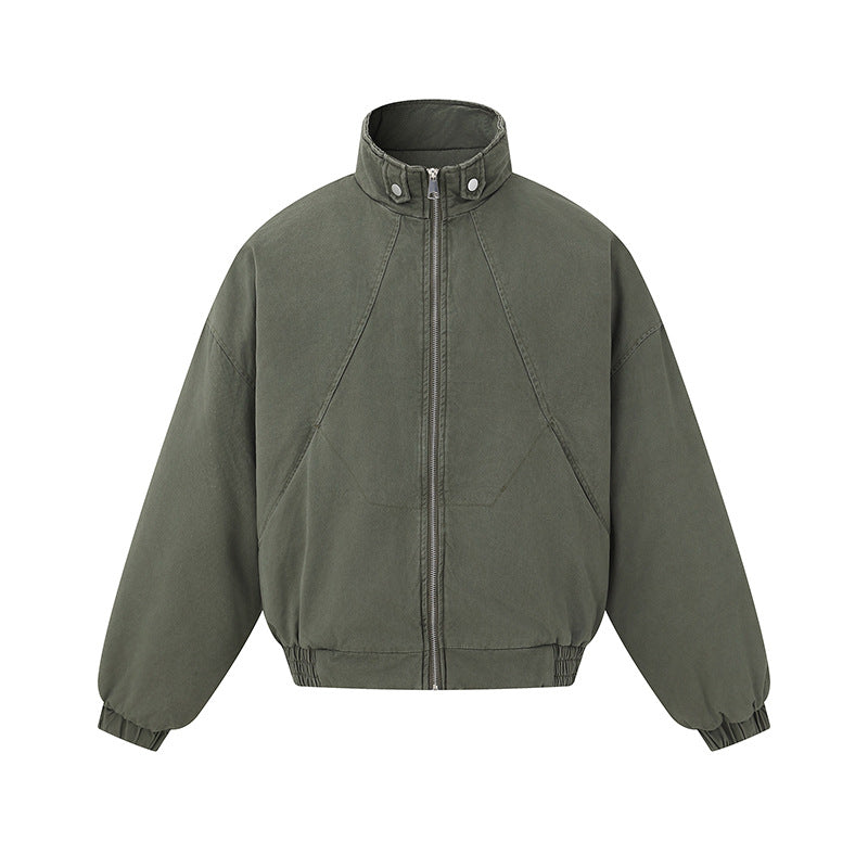 Unisex Boxy-Canvas-Bomber Jacket with High Stand-Up Collar, Diagonal Seam Design and Elastic Hem Mune Fashion