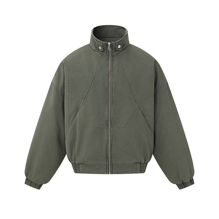 Unisex Boxy-Canvas-Bomber Jacket with High Stand-Up Collar, Diagonal Seam Design and Elastic Hem Mune Fashion