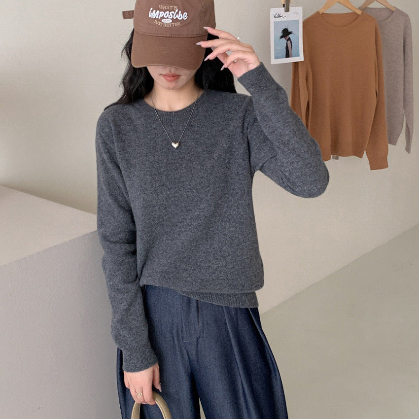 Women's Fine Crew Neck Sweater made of Cashmere Blend with Ribbed Cuffs Mune Fashion