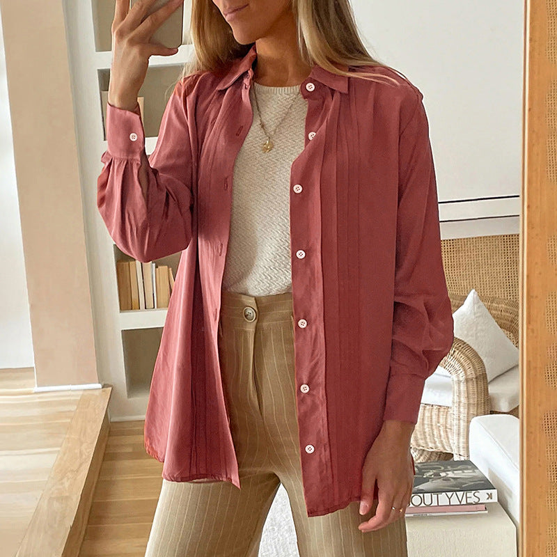 Women's Oversized Shirt with Pleats and Balloon Sleeves Mune Fashion