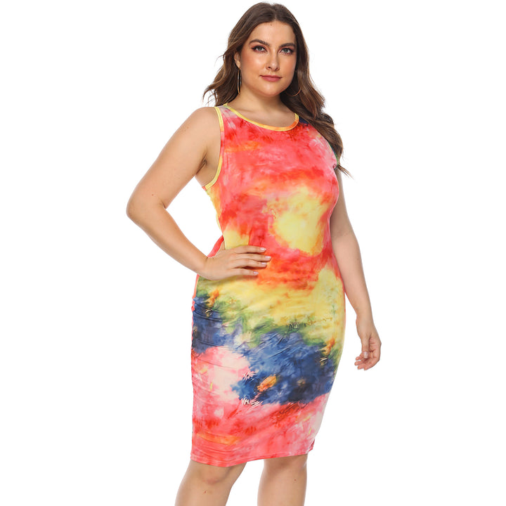 Women fitted summer dress with colorful tie-dye pattern Mune Fashion