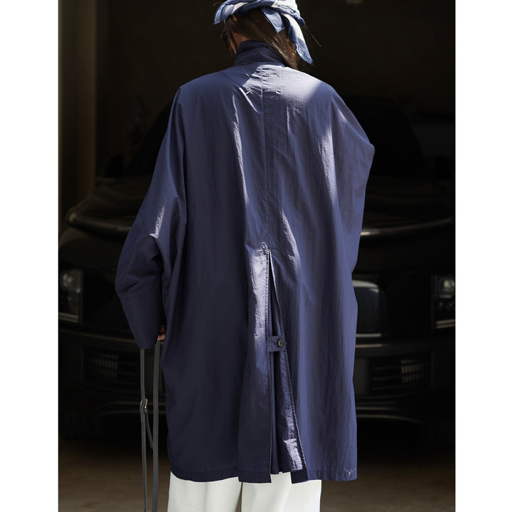 Women's Light Oversized Rain Parka with High Stand-Up Collar and Concealed Snap Button Placket Mune Fashion