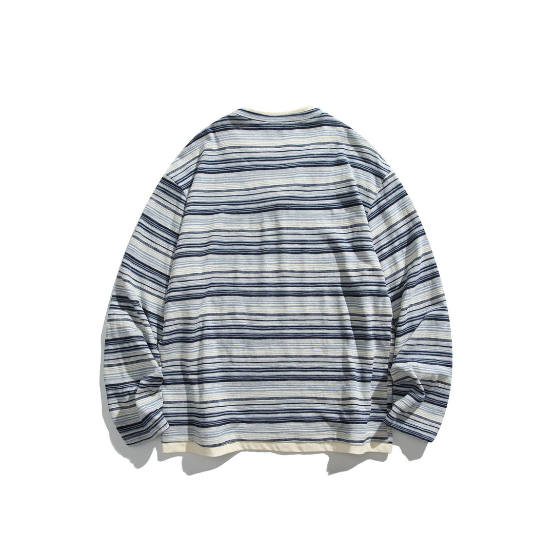Unisex Striped Long Sleeve Shirt with V-Notch and Layer Effect Mune Fashion