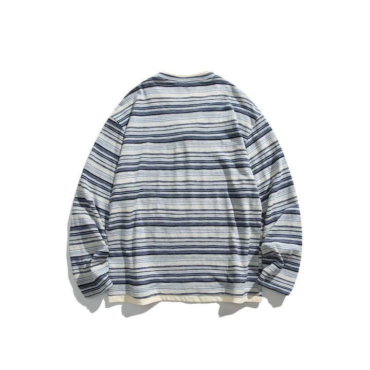 Unisex Striped Long Sleeve Shirt with V-Notch and Layer Effect Mune Fashion
