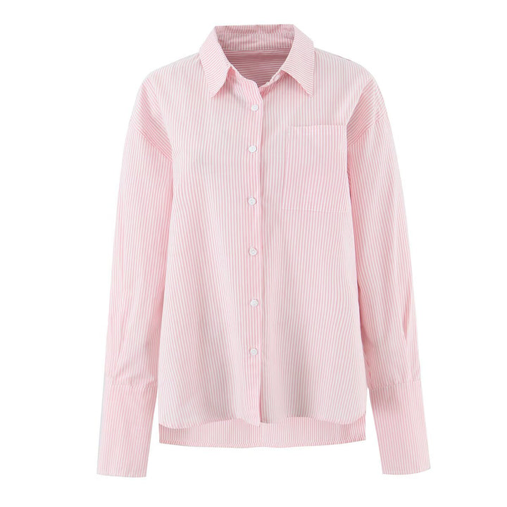 Women's Oversized Shirt Blouse with Chest Pocket and Extended Cuffs Mune Fashion