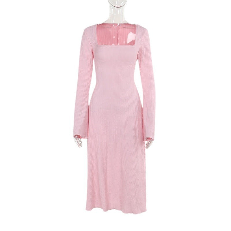 Damen Midikleid mit geripptem Strick, taillierter Schnitt und quadratischem Ausschnitt Mune Fashion