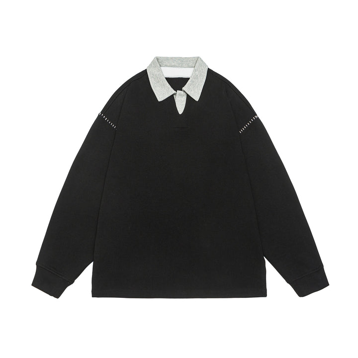 Unisex Oversize Polo collar sweatshirt with contrast collar and decorative perforation Mune Fashion