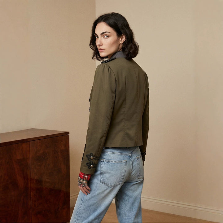 Women’s short-cut military-inspired blouson with decorative cords Mune Fashion