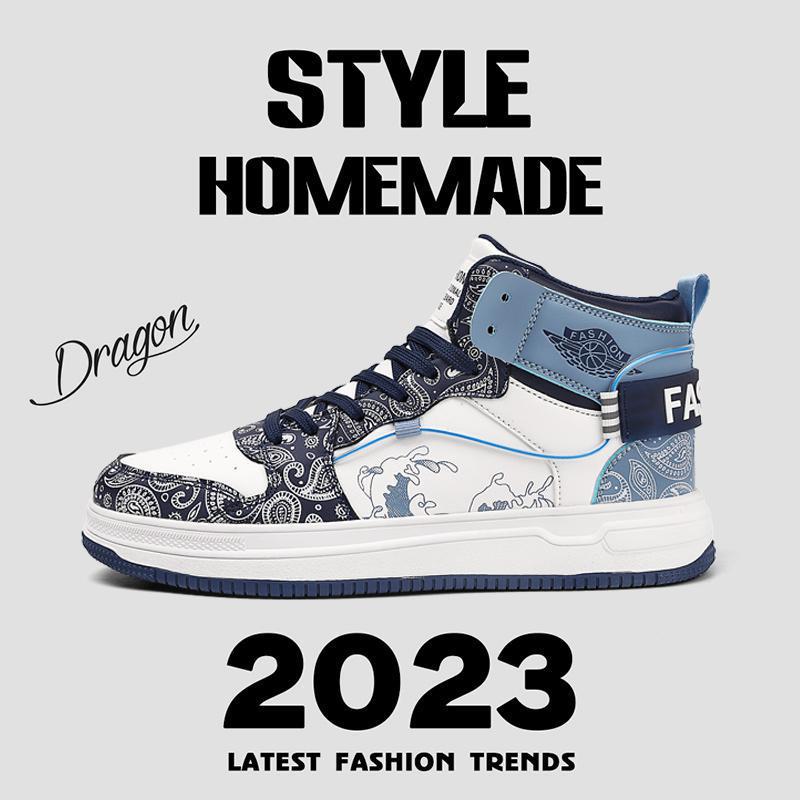 Men's High-Top Sneaker with Paisley Print and Dragon Appliqué Mune Fashion