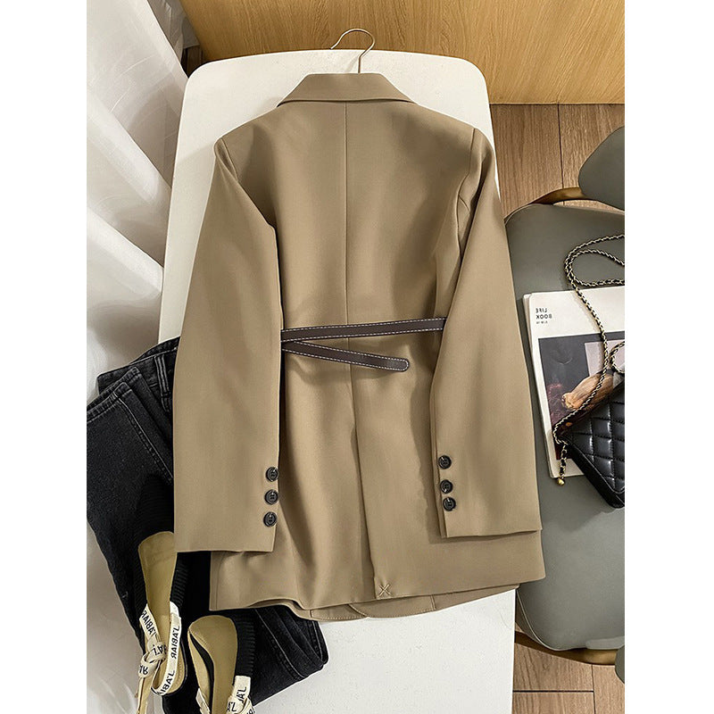 Women's Stylish Double-Breasted Blazer with Waist Belt Mune Fashion