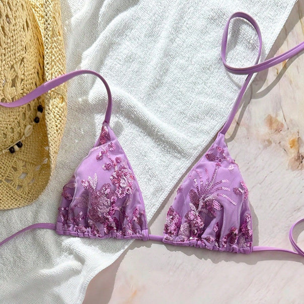 Women's Triangle Bikini with Sparkling Sequins Mune Fashion