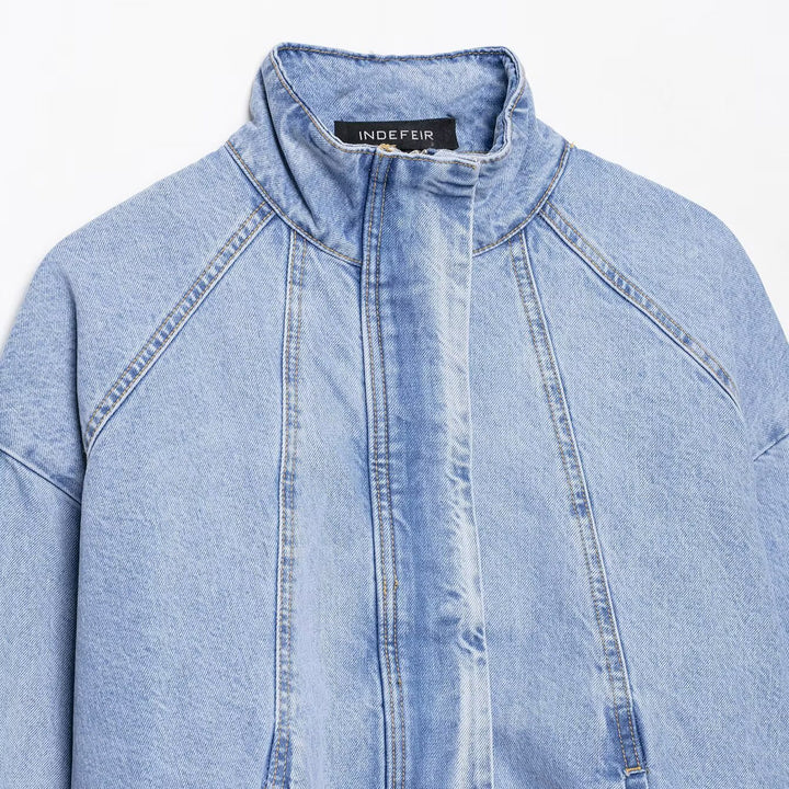 Women's Oversize Denim Blouson with high standing collar and elastic hem Mune Fashion