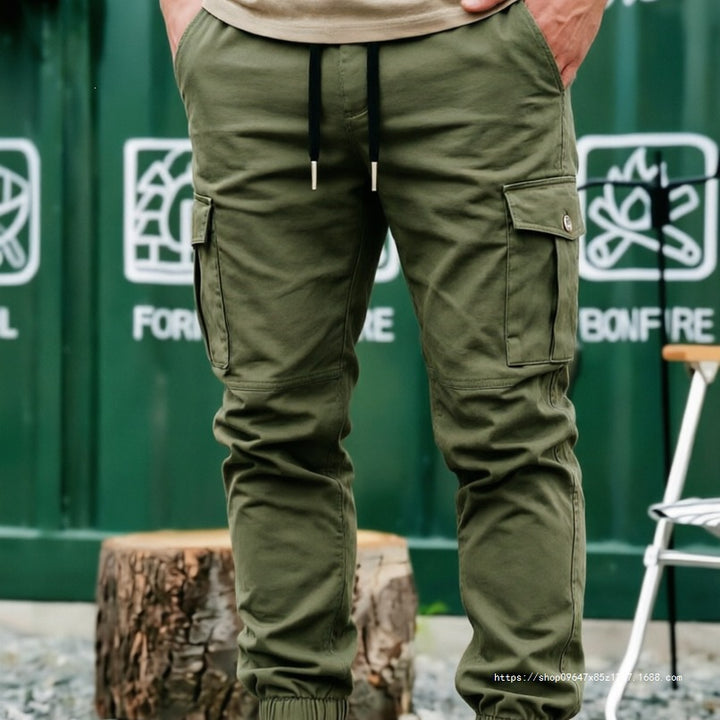 Men's Drawstring Cargo Pants in Jogger Style with Elastic Cuffs & Multiple Pockets Mune Fashion