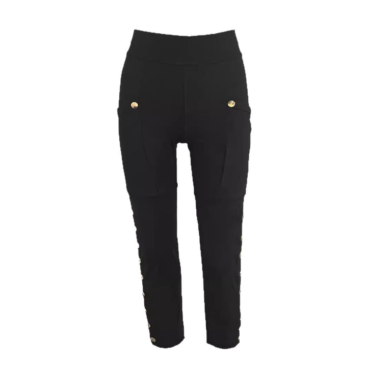 Women's High-Waist Cargo-Leggings with Snap Button Detail and Slim Leg Mune Fashion