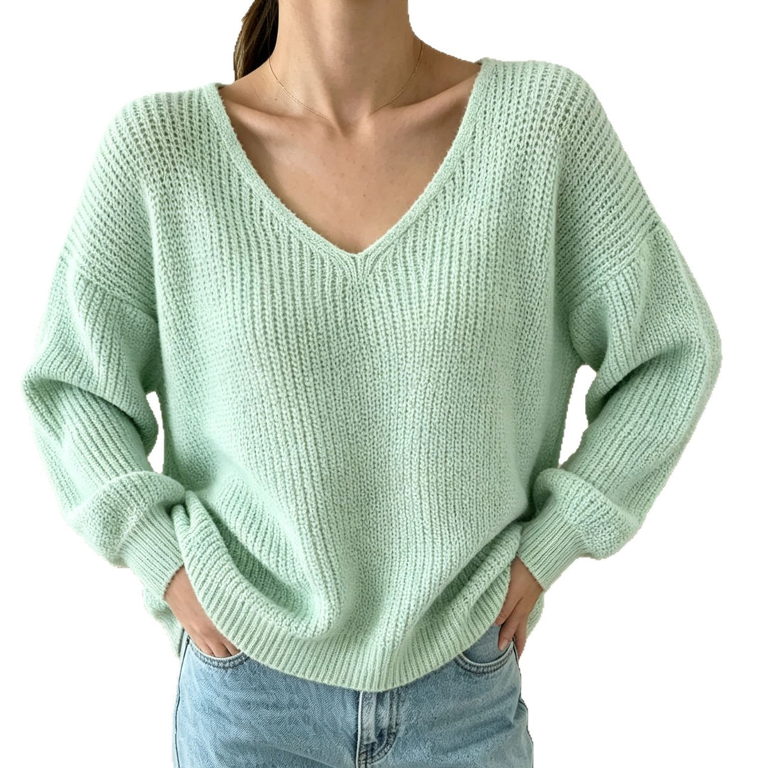 Women's Casual Boxy Chunky Knit Sweater with V-Neck and Ribbed Cuffs Mune Fashion