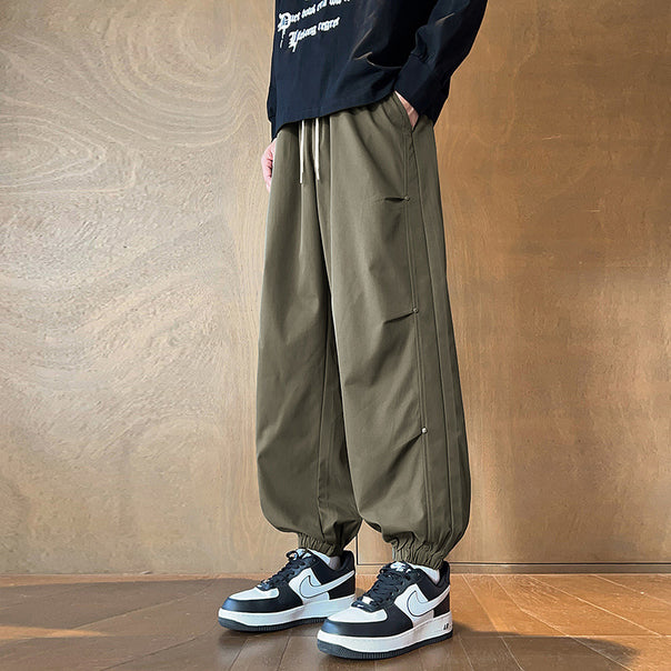 Men's Casual Leisure Pants with Elastic Waistband and Side Pockets