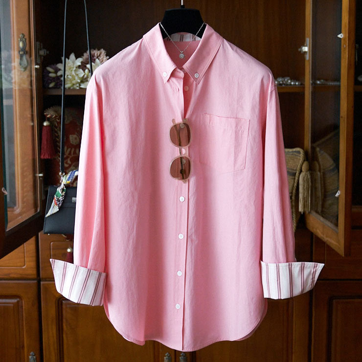 Women Fashionable Blouse with Fine Stripes Mune Fashion