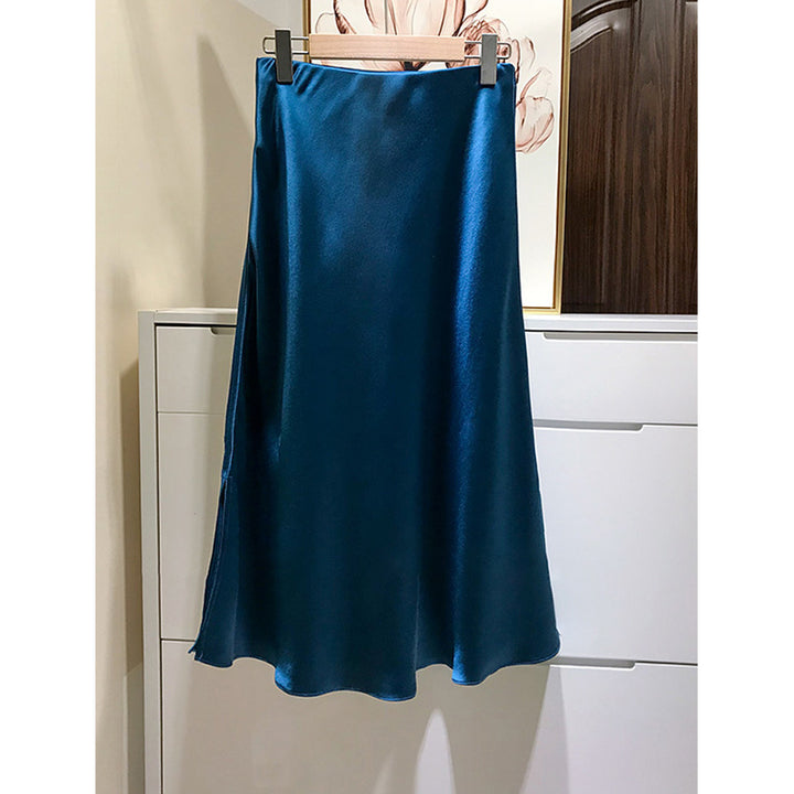 Ladies Elegant Satin Skirt with Asymmetric Slit Mune Fashion