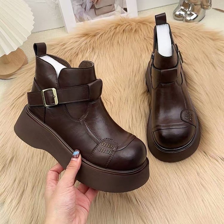 Ladies Stylish Leather Boots with Cozy Lining Mune Fashion