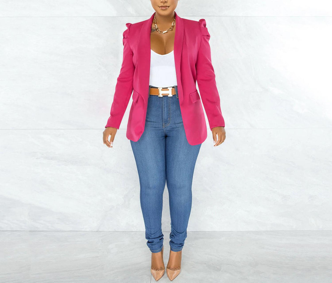 Women's tailored blazer with structured shoulder details and open lapel Mune Fashion