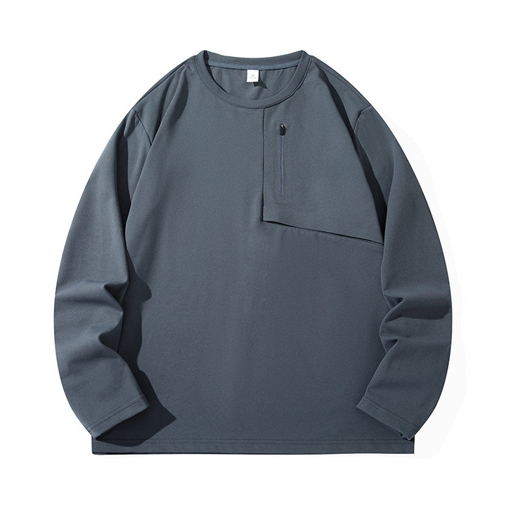 Unisex Oversize Long Sleeve Sweatshirt with Chest Zipper Pocket and Crew Neck Mune Fashion