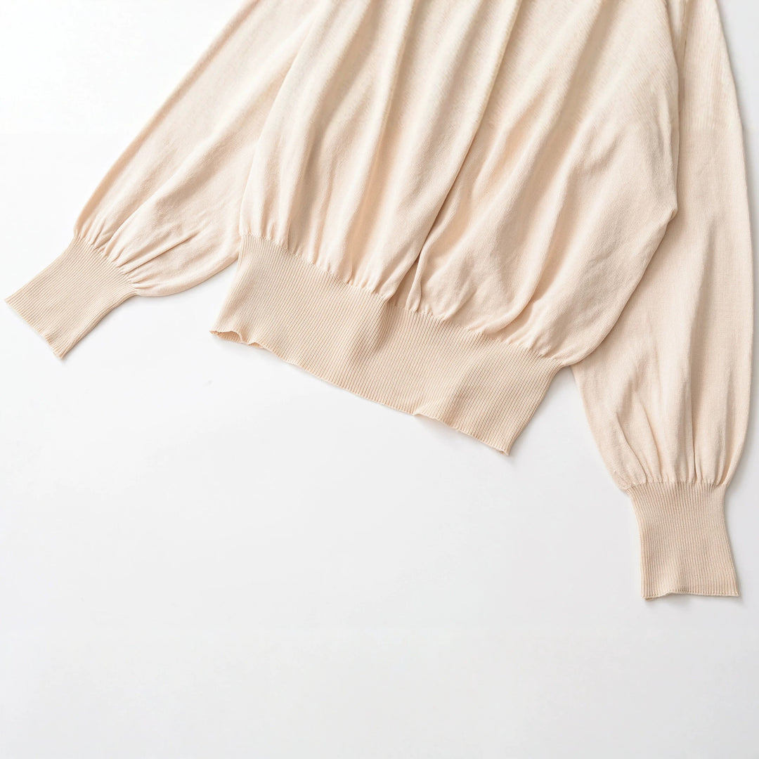 Women Off-Shoulder Knit Sweater with Balloon Sleeves and Wide Ribbed Hem Mune Fashion