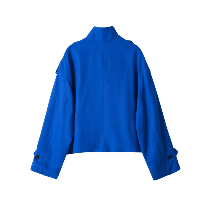 Women's Short Trench Coat with Stand Collar and Epaulettes Mune Fashion