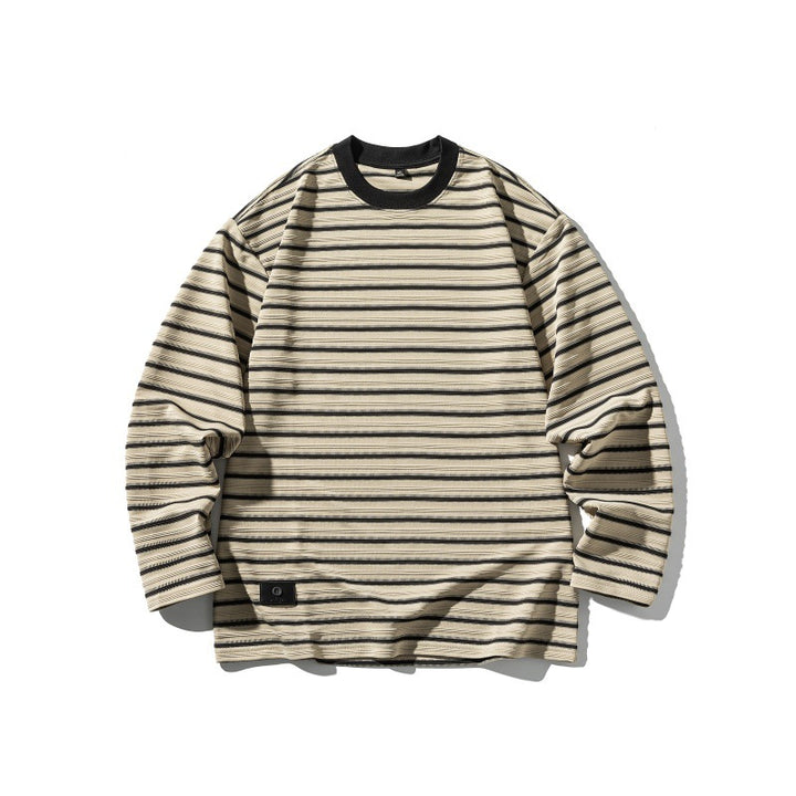 Unisex Striped Oversized Long Sleeve Shirt made of Cotton Blend with Ribbed Round Neck