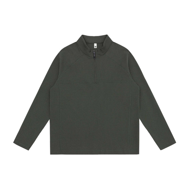Unisex Waffle Knit Half-Zip Pullover with Troyer Collar and Raglan Sleeves Mune Fashion