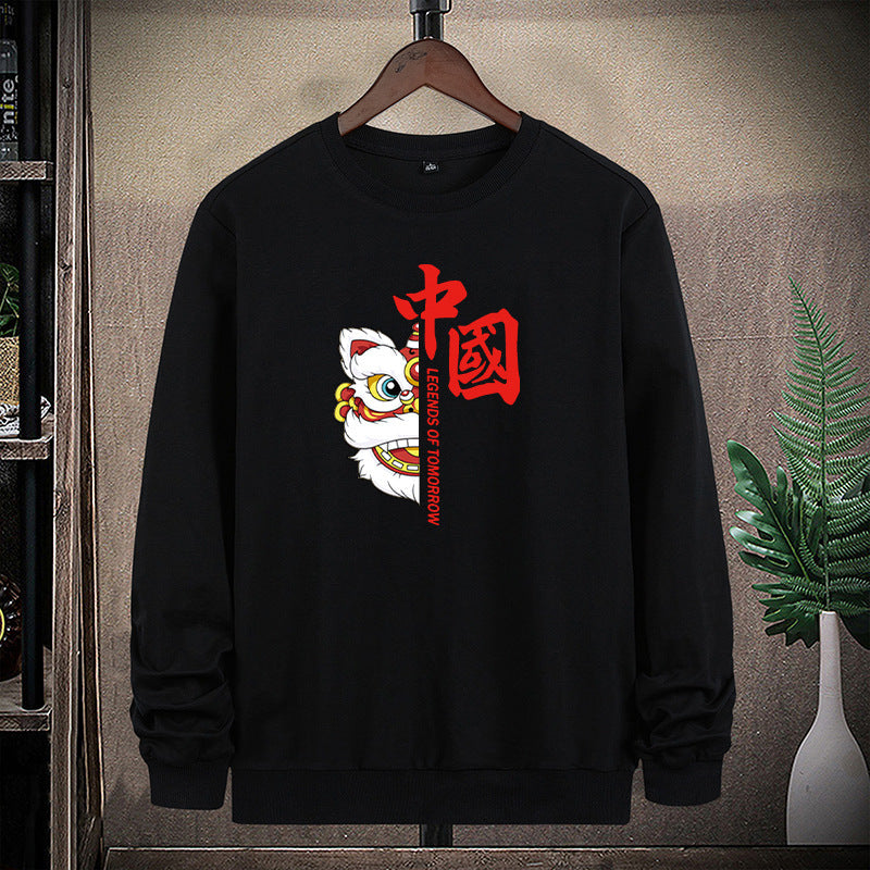 Men's sweatshirt with traditional lion dance motif and round neckline Mune Fashion