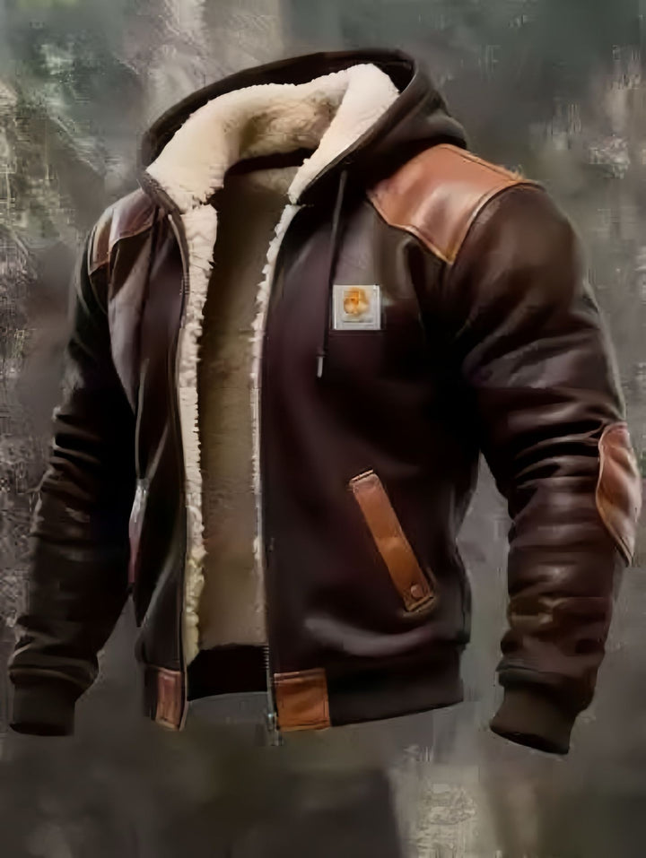 Men's padded bomber jacket with hood, teddy lining and contrast trims Mune Fashion
