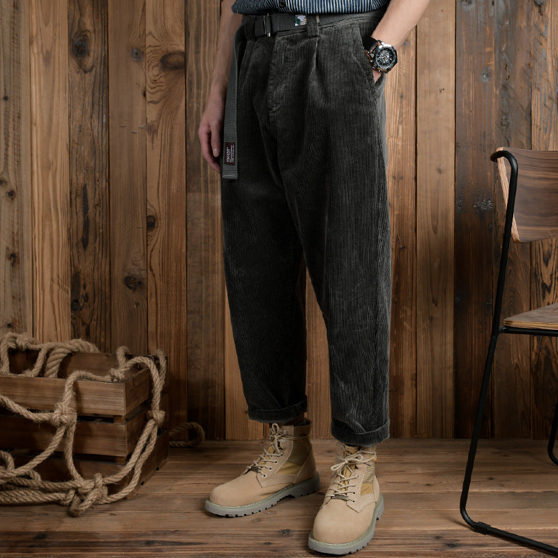Men's corduroy pants in relaxed fit with tapered shape and canvas belt Mune Fashion
