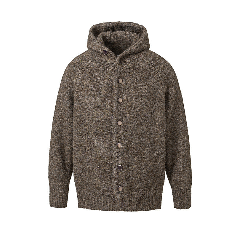 Men's chunky knit hooded cardigan with full button placket and ribbed cuffs Mune Fashion