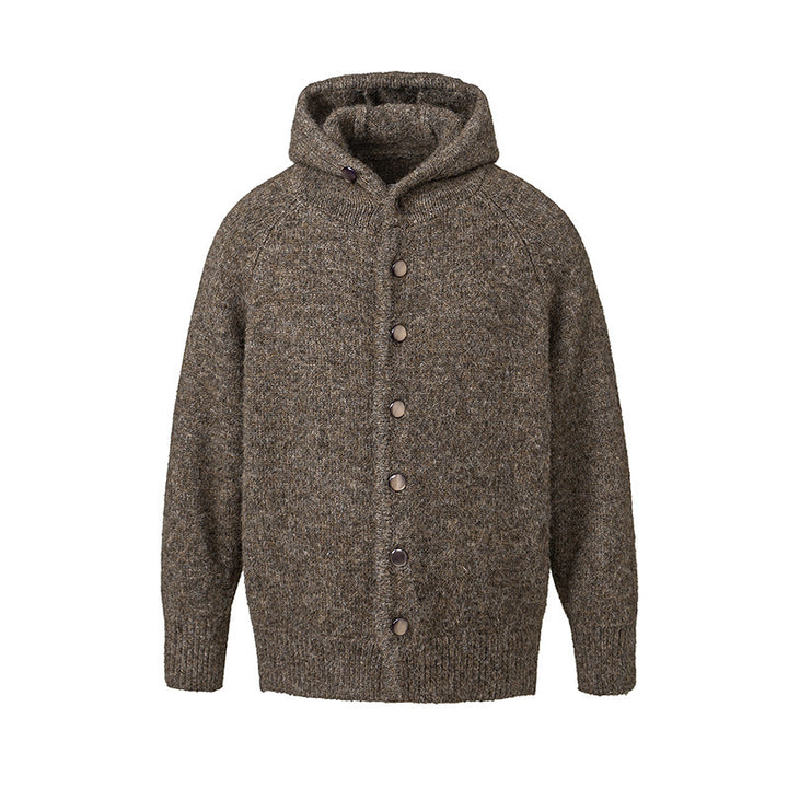 Men's chunky knit hooded cardigan with full button placket and ribbed cuffs Mune Fashion