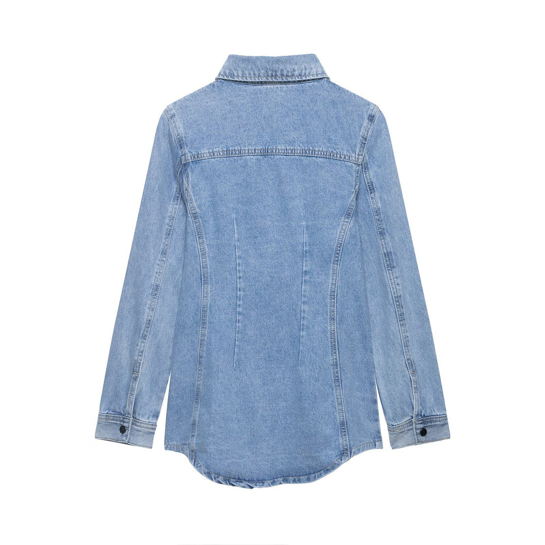 Women's Oversize Denim Shirt Jacket with Tailored Darts and Press Studs Mune Fashion