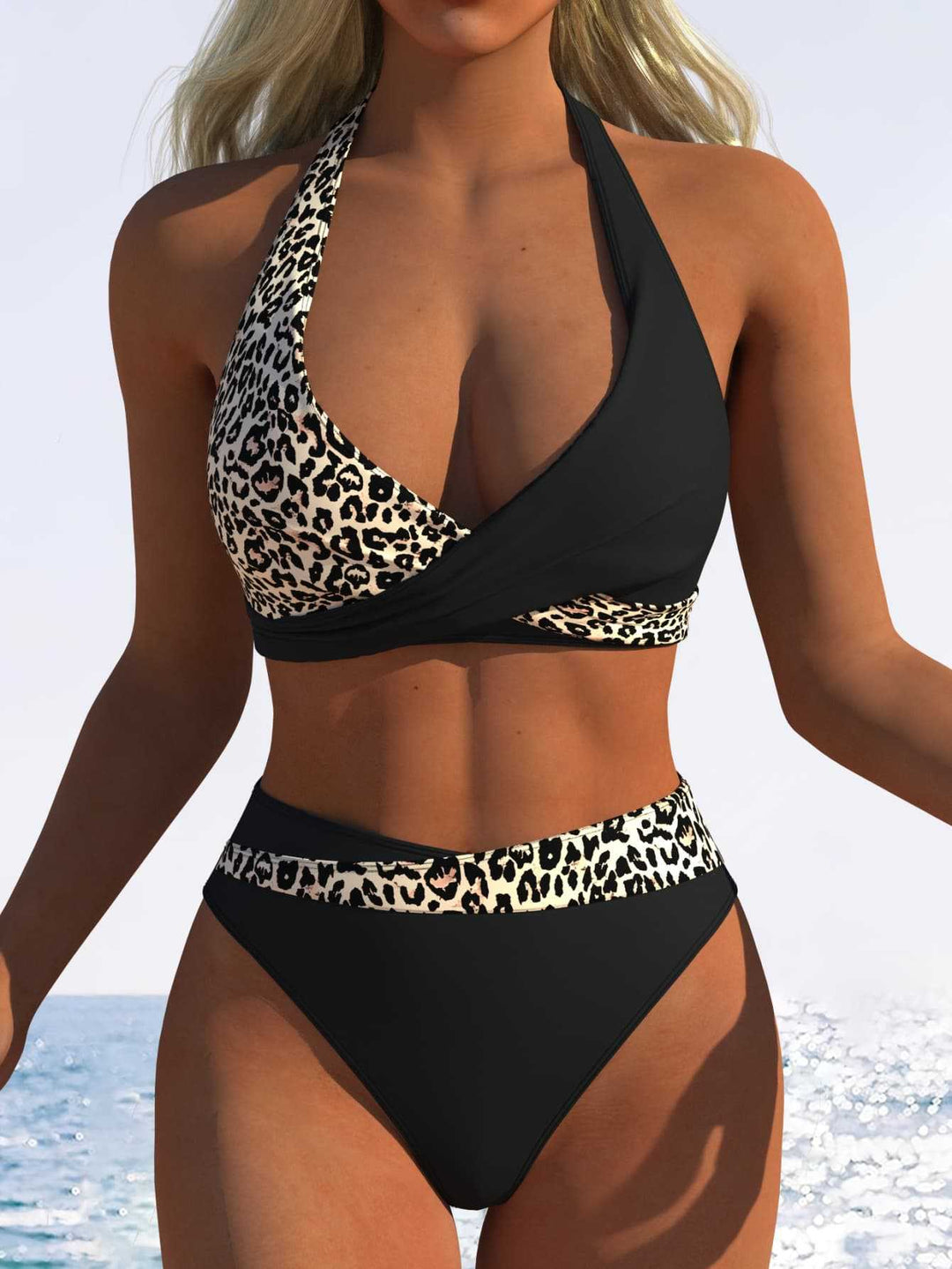 Ladies High-Cut Bikini Set with Fashionable Wrap Top and Elastic Waist Mune Fashion