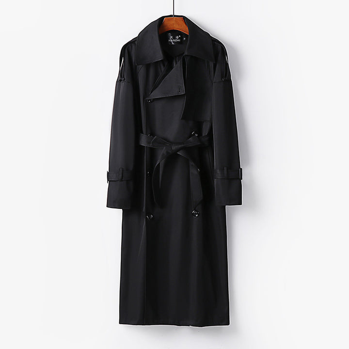 Men's Long Double-Breasted Trench Coat with Waist Belt, Epaulettes and Classic Shawl Collar Mune Fashion