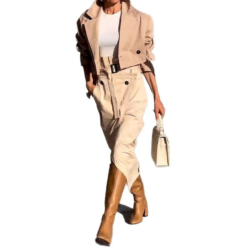 Women's Elegant Short Blazer Set with Fitted Wrap Pencil Skirt Mune Fashion