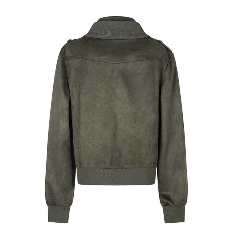 Women's Short Cut Velvet Velours Bomber Jacket with Decorative Buttons and Epaulets Mune Fashion