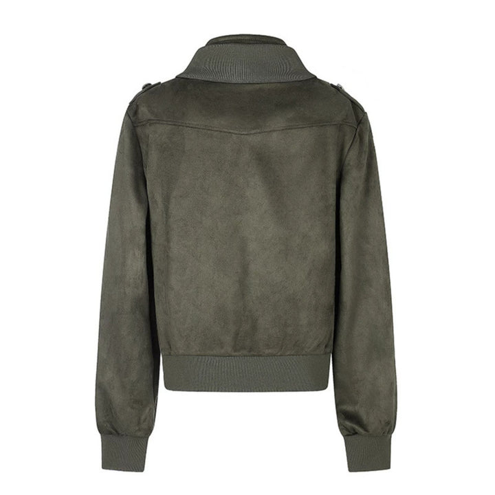Women's Short Cut Velvet Velours Bomber Jacket with Decorative Buttons and Epaulets Mune Fashion