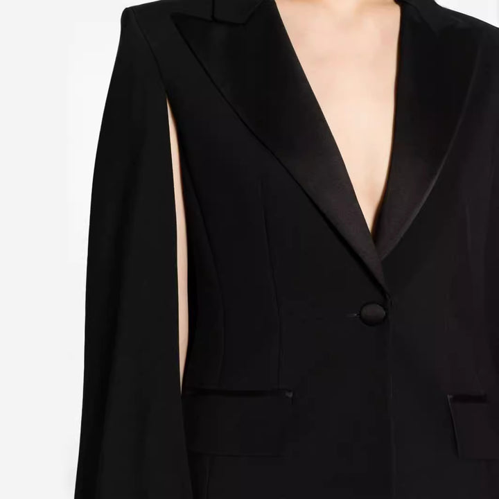 Women's Two-Piece Evening Blazer Set with Cape Sleeves and Flared Marlene Pants Mune Fashion