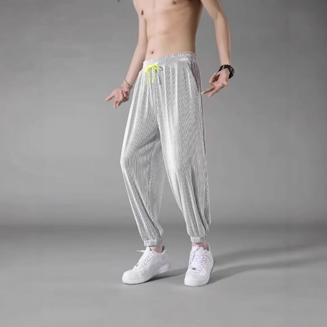 Men's Relaxed Casual Pants with Elastic Waistband and Fashionable Stripe Mune Fashion