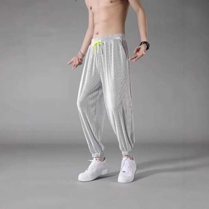 Men's Relaxed Casual Pants with Elastic Waistband and Fashionable Stripe Mune Fashion